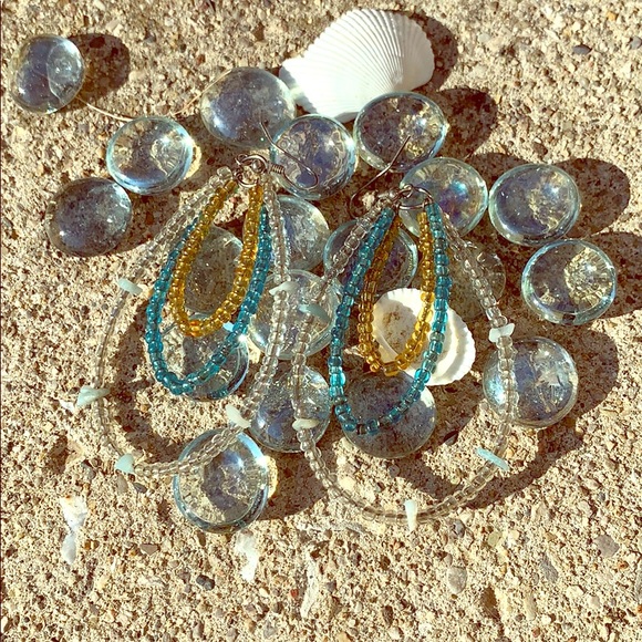 Jewelry - ✓ Bead and rock earrings turquoise amber clear